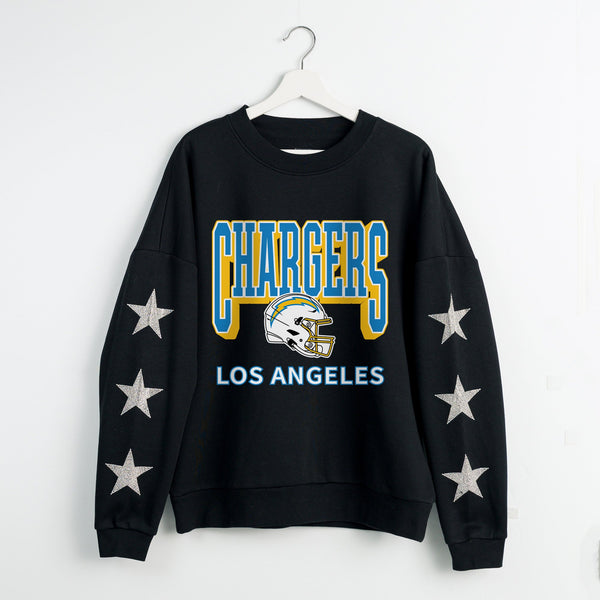 gameday couture LOS ANGELES CHARGERS PURE VICTORY STAR EMBELLISHED CREW SWEATSHIRT