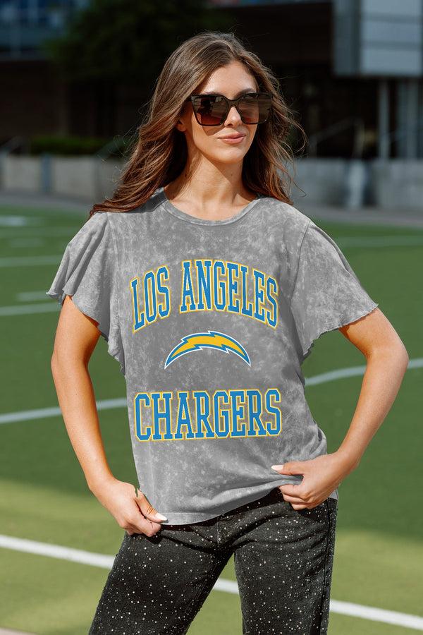 gameday couture LOS ANGELES CHARGERS VICTORY MODE FLUTTER SLEEVE TEE IN GREY