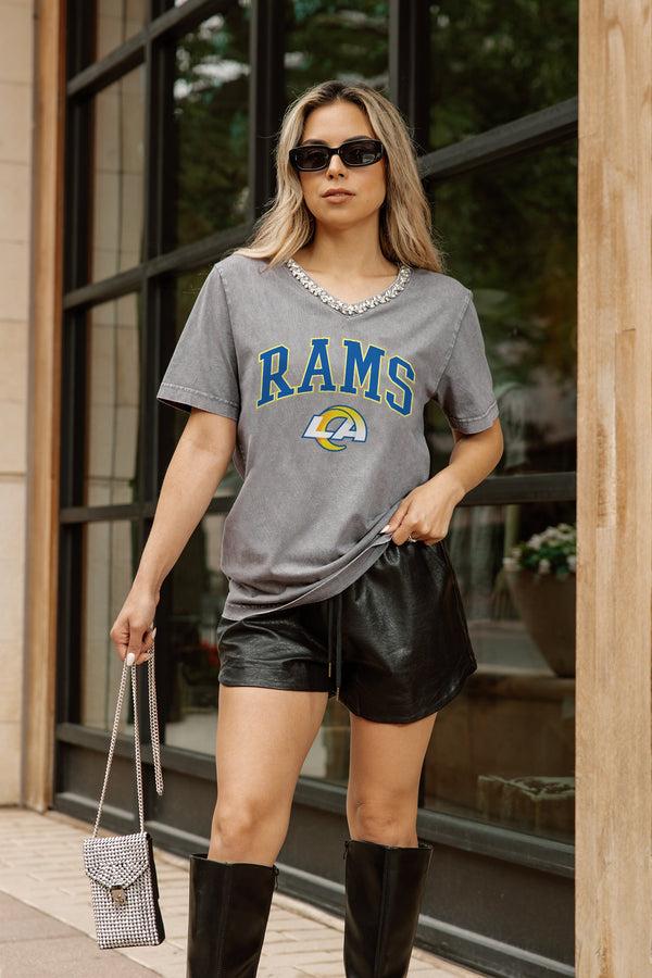 Gameday Couture LOS ANGELES RAMS ICONIC EDGE RHINESTONE TRIM V-NECK TEE