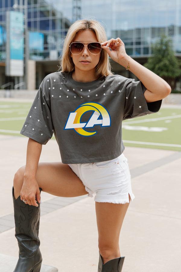 gameday couture LOS ANGELES RAMS Making Moves Rhinestone Crop Tee With Yoke