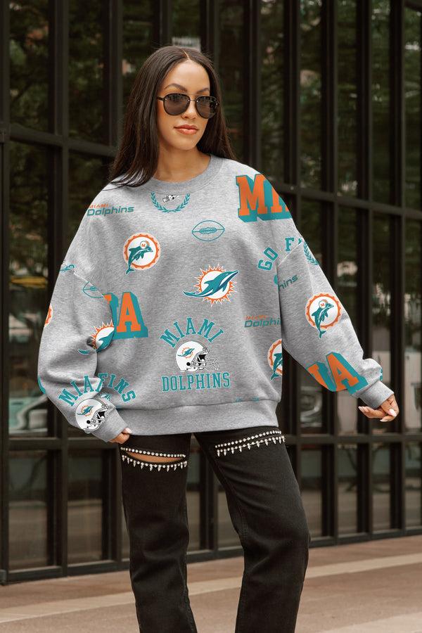 gameday couture MIAMI DOLPHINS ALWAYS ON REPEAT PREMIUM FLEECE CREW SWEATSHIRT