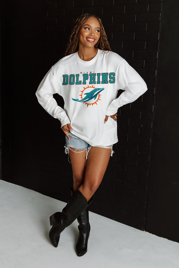 gameday couture MIAMI DOLPHINS Big Goals Oversized Long-Sleeve Tee