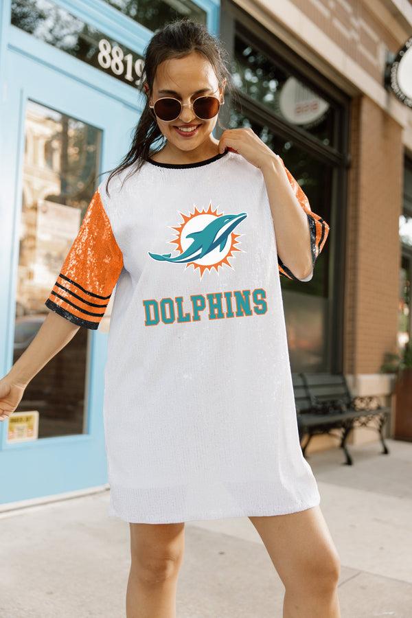 Gameday Couture MIAMI DOLPHINS Chic Champs Sequin Jersey Dress
