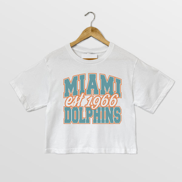 gameday couture MIAMI DOLPHINS DEEP ROOTS BOXY FIT CROPPED TEE