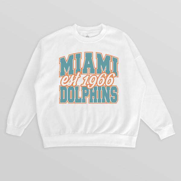 gameday couture MIAMI DOLPHINS FADED FORMATION PREMIUM FLEECE CREWNECK PULLOVER