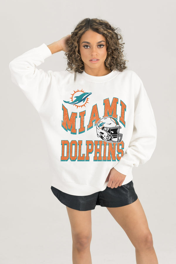 Gameday Couture MIAMI DOLPHINS HARD EARNED PREMIUM FLEECE CREWNECK PULLOVER