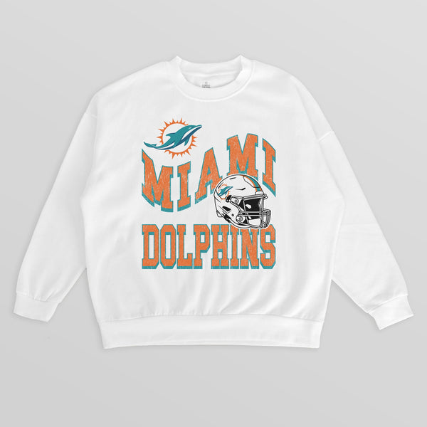 gameday couture MIAMI DOLPHINS HARD EARNED PREMIUM FLEECE CREWNECK PULLOVER
