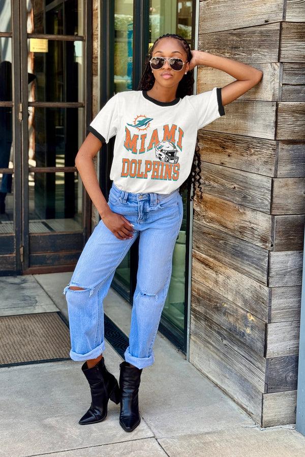 Gameday Couture MIAMI DOLPHINS HARD EARNED VINTAGE RINGER TEE