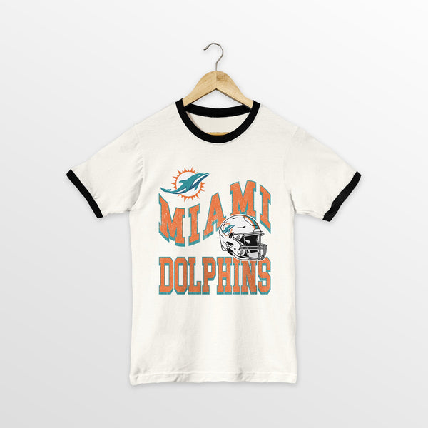 gameday couture MIAMI DOLPHINS HARD EARNED VINTAGE RINGER TEE
