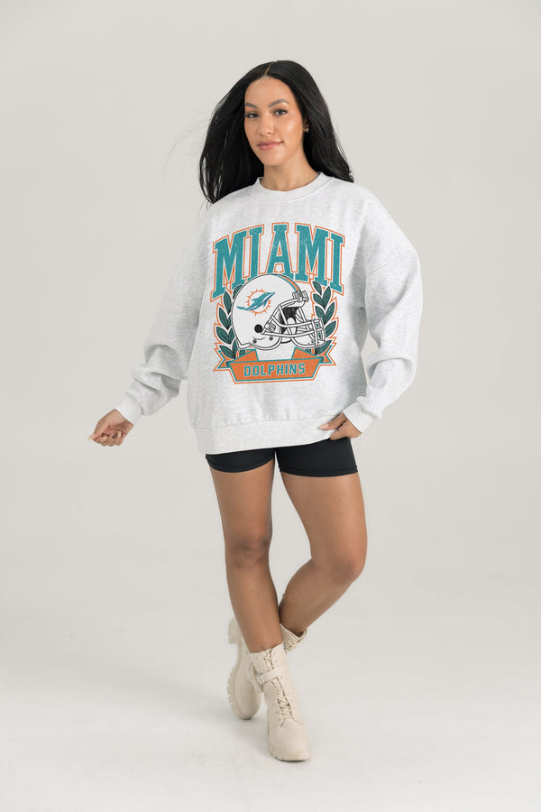 gameday couture MIAMI DOLPHINS Heritage Fleece Crewneck Pullover