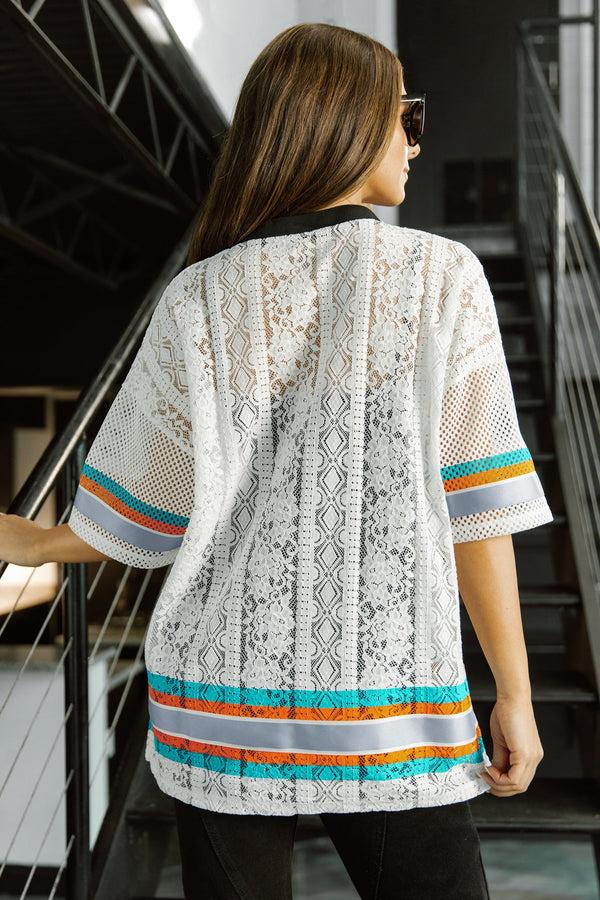 Gameday Couture MIAMI DOLPHINS HIGH NOTE LACE FASHION TOP