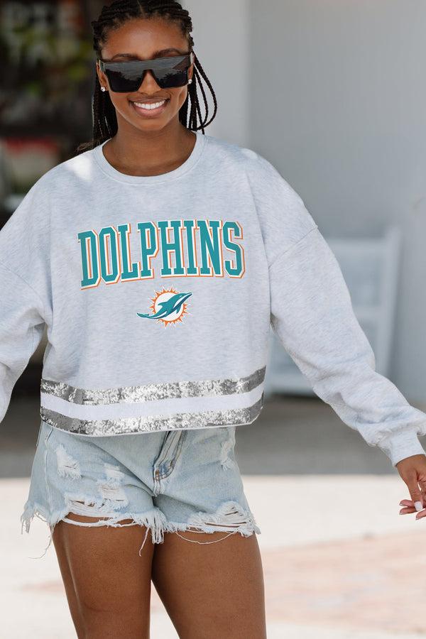 Gameday Couture MIAMI DOLPHINS Pass The Shine Long-Sleeve Metallic-Stripe Top