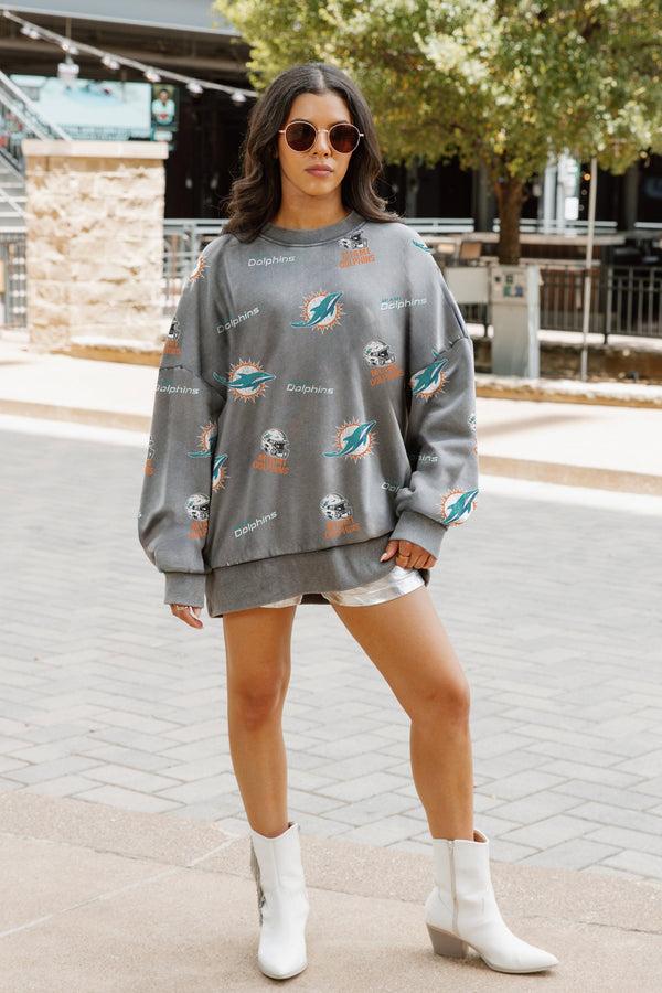 Gameday Couture MIAMI DOLPHINS Playback Vintage-Wash Oversized Fleece Crew