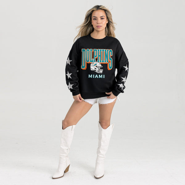 Gameday Couture MIAMI DOLPHINS PURE VICTORY STAR EMBELLISHED CREW SWEATSHIRT