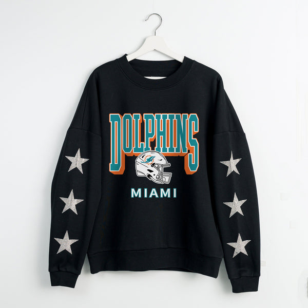 gameday couture MIAMI DOLPHINS PURE VICTORY STAR EMBELLISHED CREW SWEATSHIRT