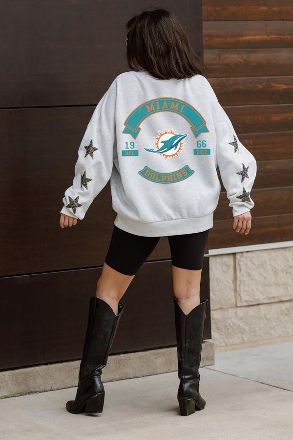 gameday couture MIAMI DOLPHINS Ready For It Star-Sleeve Crewneck Pullover