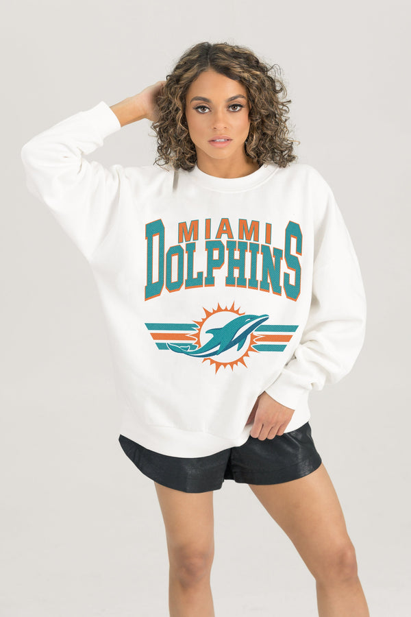 Gameday Couture MIAMI DOLPHINS SWIFT STRIKE PREMIUM FLEECE CREWNECK PULLOVER
