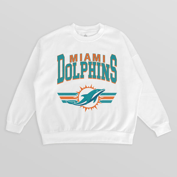 gameday couture MIAMI DOLPHINS SWIFT STRIKE PREMIUM FLEECE CREWNECK PULLOVER