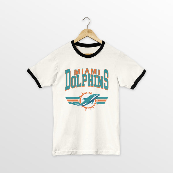 gameday couture MIAMI DOLPHINS SWIFT STRIKE VINTAGE RINGER TEE