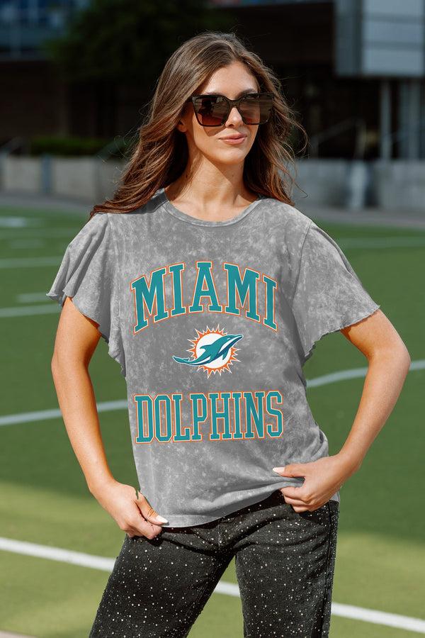 gameday couture MIAMI DOLPHINS VICTORY MODE FLUTTER SLEEVE TEE IN GREY
