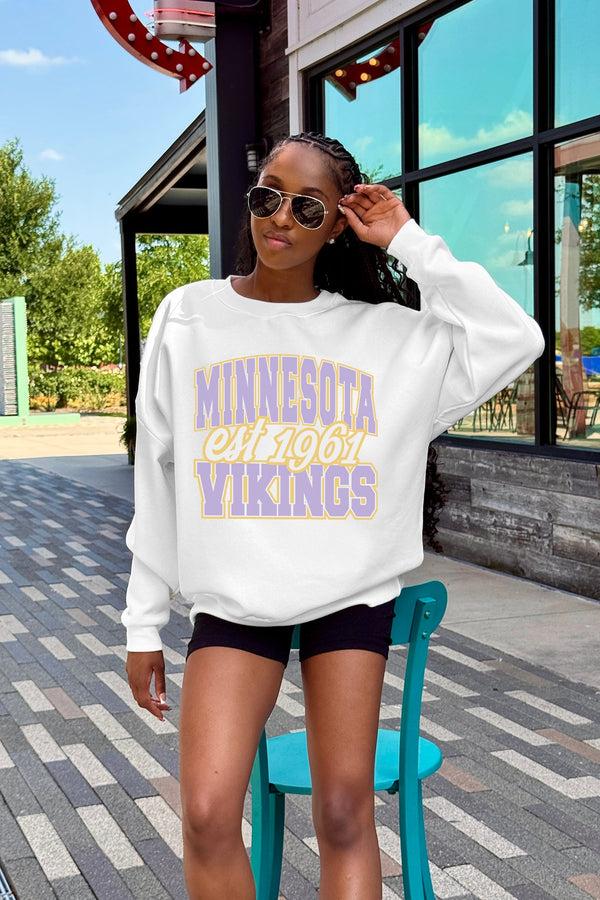 Gameday Couture MINNESOTA VIKINGS FADED FORMATION PREMIUM FLEECE CREWNECK PULLOVER