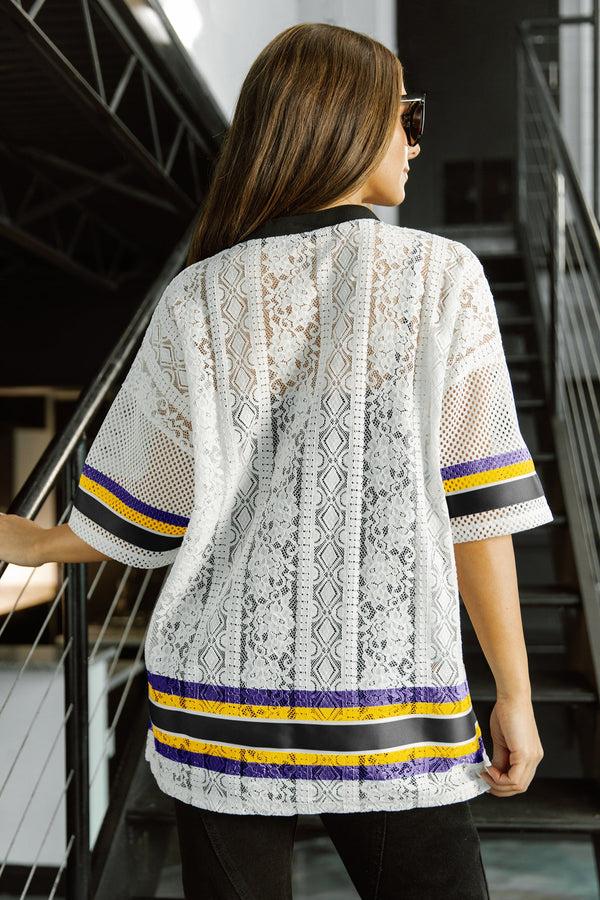 Gameday Couture MINNESOTA VIKINGS HIGH NOTE LACE FASHION TOP