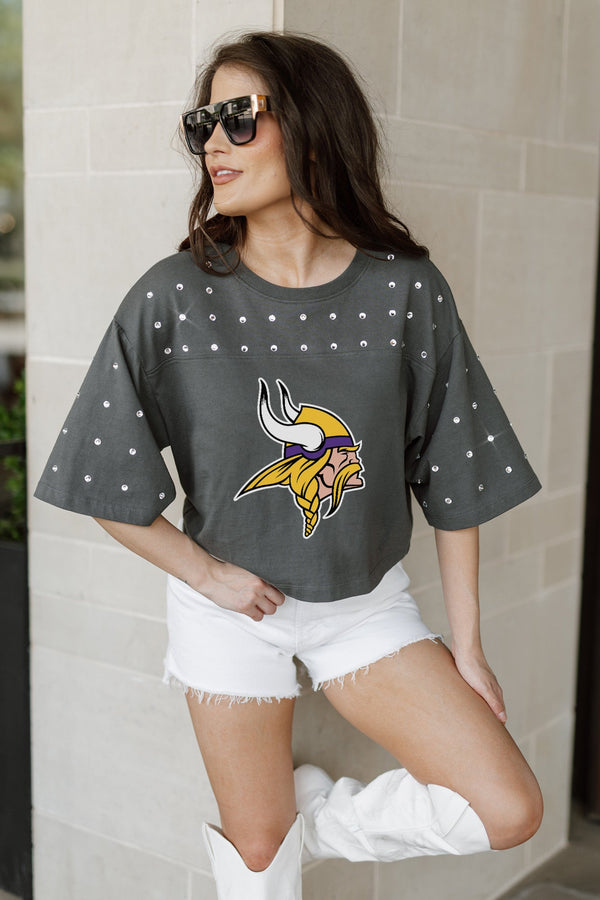 Gameday Couture MINNESOTA VIKINGS Making Moves Rhinestone Crop Tee With Yoke