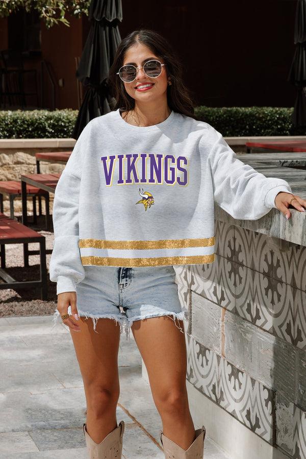 gameday couture MINNESOTA VIKINGS Pass The Shine Long-Sleeve Metallic-Stripe Top