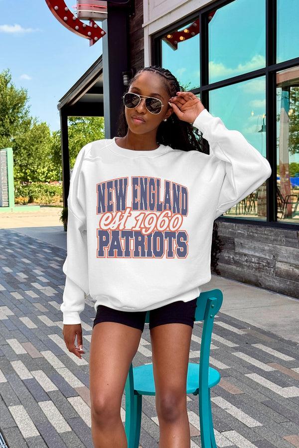 Gameday Couture NEW ENGLAND PATRIOTS FADED FORMATION PREMIUM FLEECE CREWNECK PULLOVER
