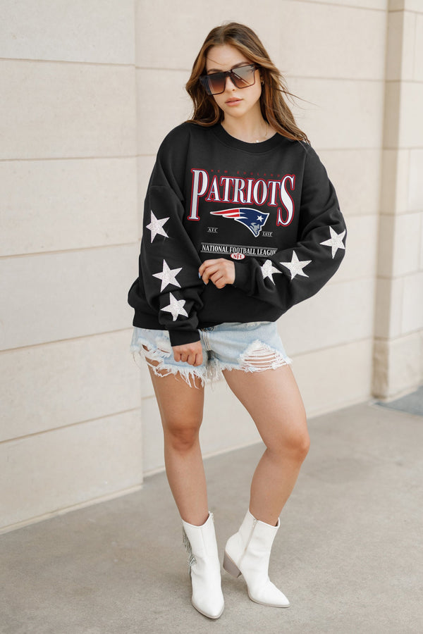 Gameday Couture NEW ENGLAND PATRIOTS Gameday Glimmer Embellished Star-Sleeve Pullover