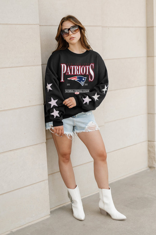 gameday couture NEW ENGLAND PATRIOTS Gameday Glimmer Embellished Star-Sleeve Pullover