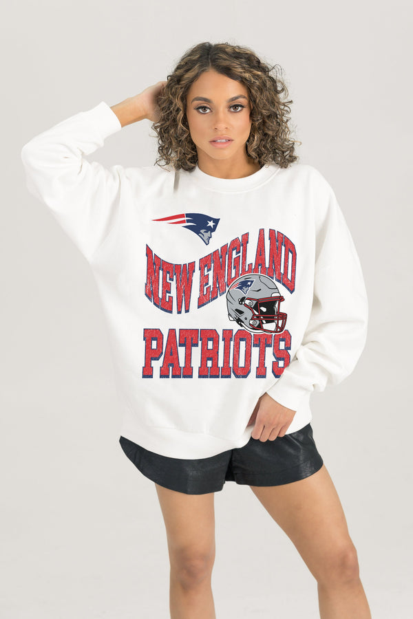 Gameday Couture NEW ENGLAND PATRIOTS HARD EARNED PREMIUM FLEECE CREWNECK PULLOVER