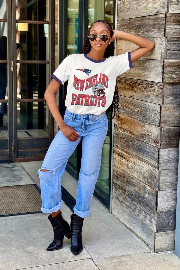 Gameday Couture NEW ENGLAND PATRIOTS HARD EARNED VINTAGE RINGER TEE