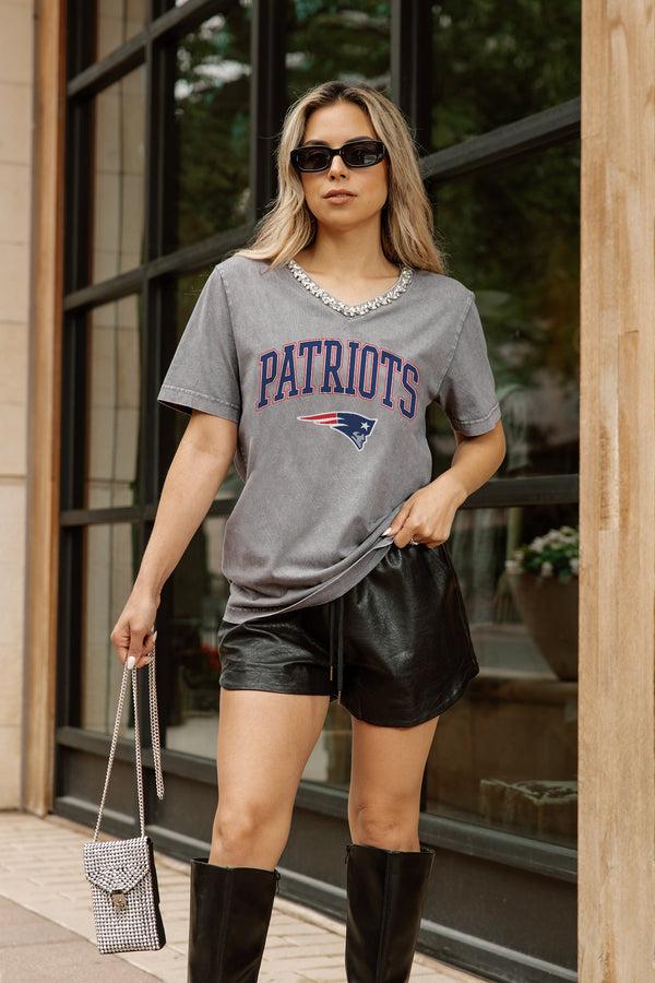 Gameday Couture NEW ENGLAND PATRIOTS ICONIC EDGE RHINESTONE TRIM V-NECK TEE