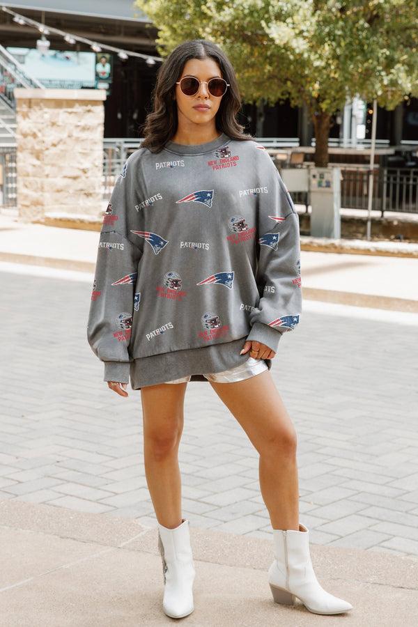 Gameday Couture NEW ENGLAND PATRIOTS Playback Vintage-Wash Oversized Fleece Crew