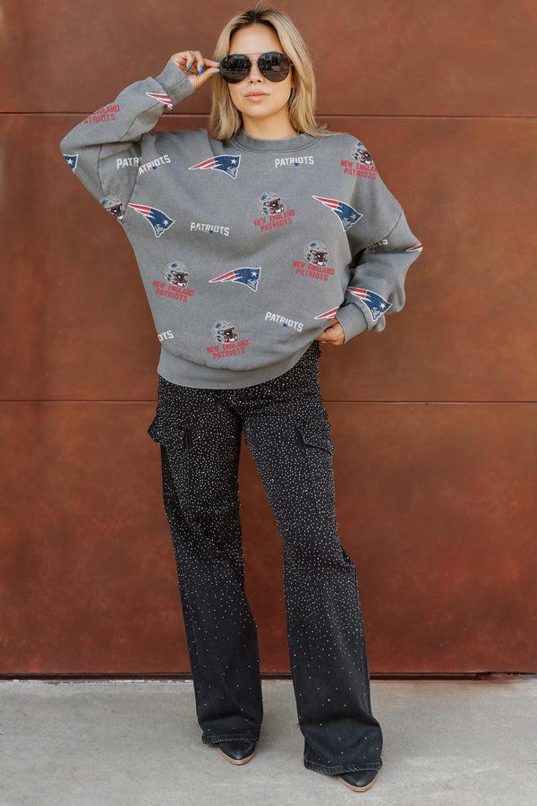 Gameday Couture NEW ENGLAND PATRIOTS Playback Vintage-Wash Oversized Fleece Crew
