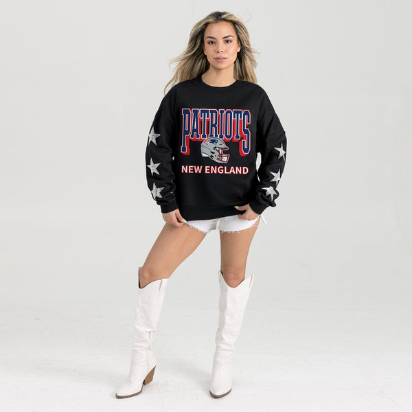 Gameday Couture NEW ENGLAND PATRIOTS PURE VICTORY STAR EMBELLISHED CREW SWEATSHIRT