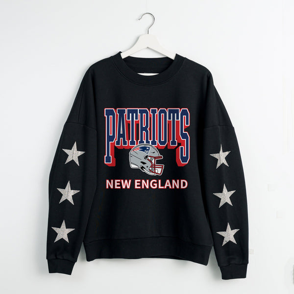 gameday couture NEW ENGLAND PATRIOTS PURE VICTORY STAR EMBELLISHED CREW SWEATSHIRT