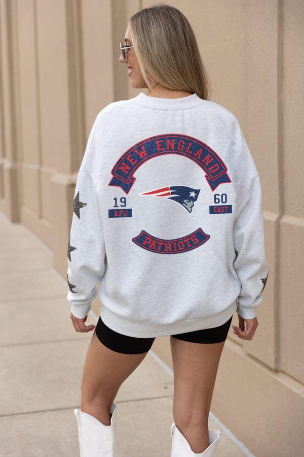 Gameday Couture NEW ENGLAND PATRIOTS Ready For It Star-Sleeve Crewneck Pullover