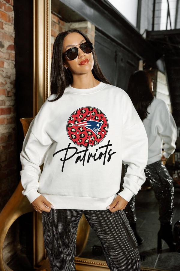 Gameday Couture NEW ENGLAND PATRIOTS WILD BREAKTHROUGH PREMIUM FLEECE CREWNECK PULLOVER