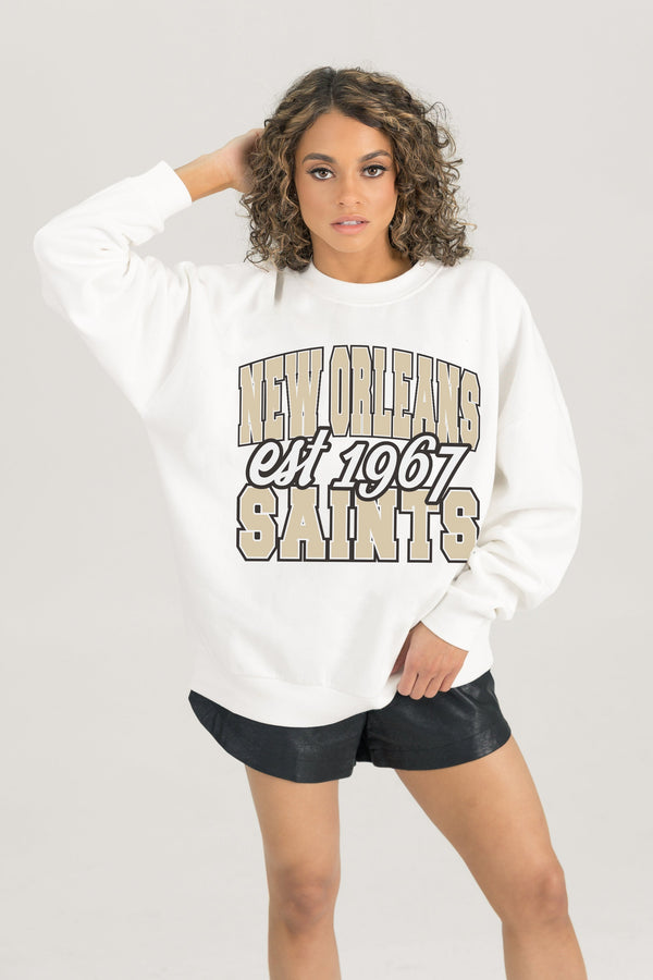 Gameday Couture NEW ORLEANS SAINTS FADED FORMATION PREMIUM FLEECE CREWNECK PULLOVER