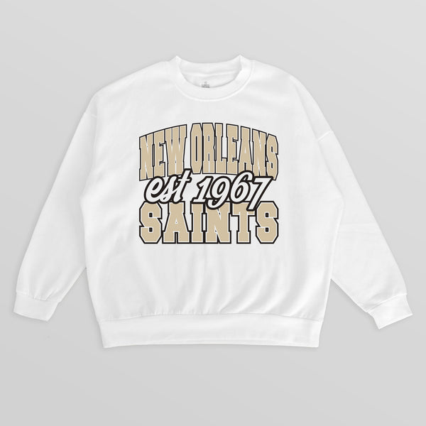 gameday couture NEW ORLEANS SAINTS FADED FORMATION PREMIUM FLEECE CREWNECK PULLOVER