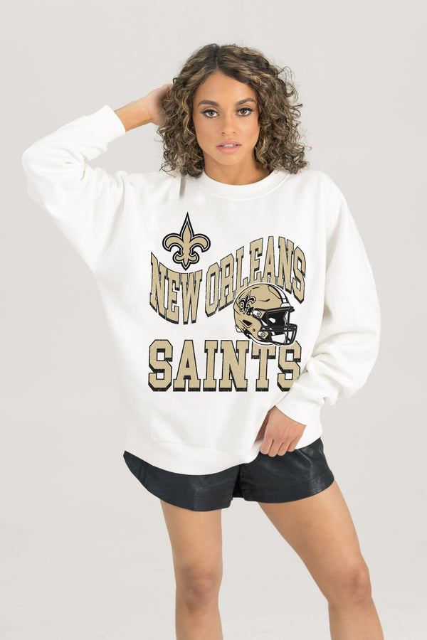 Gameday Couture NEW ORLEANS SAINTS HARD EARNED PREMIUM FLEECE CREWNECK PULLOVER