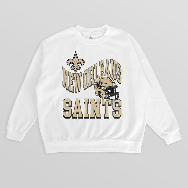 gameday couture NEW ORLEANS SAINTS HARD EARNED PREMIUM FLEECE CREWNECK PULLOVER