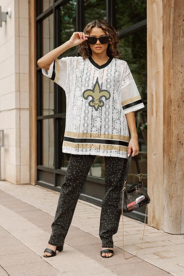Gameday Couture NEW ORLEANS SAINTS HIGH NOTE LACE FASHION TOP