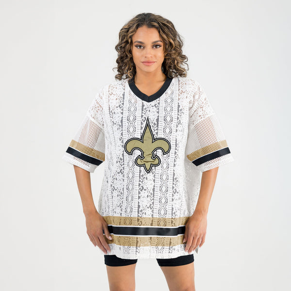 Gameday Couture NEW ORLEANS SAINTS HIGH NOTE LACE FASHION TOP
