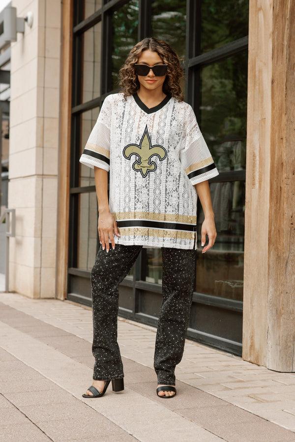 gameday couture NEW ORLEANS SAINTS HIGH NOTE LACE FASHION TOP