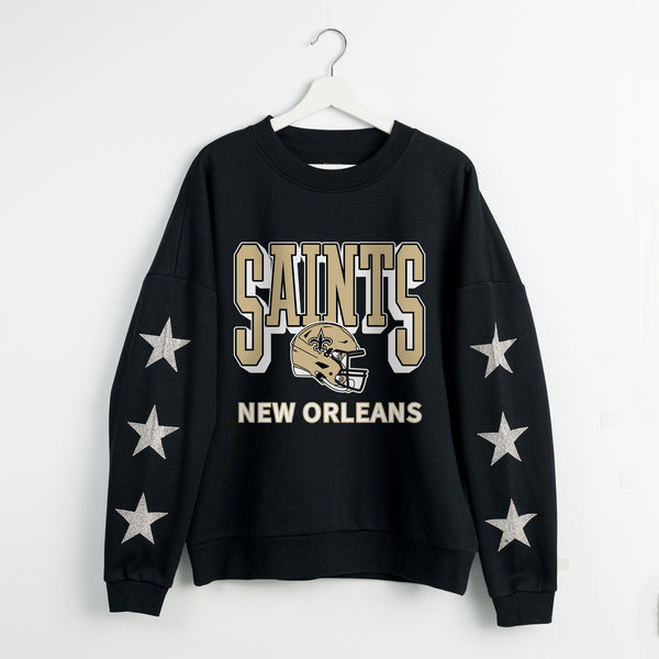 gameday couture NEW ORLEANS SAINTS PURE VICTORY STAR EMBELLISHED CREW SWEATSHIRT