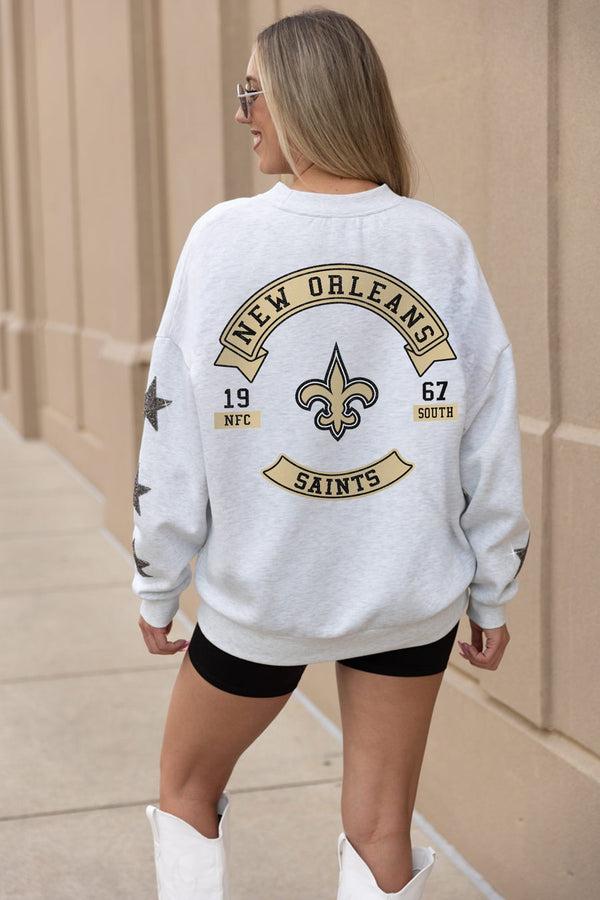 Gameday Couture NEW ORLEANS SAINTS Ready For It Star-Sleeve Crewneck Pullover