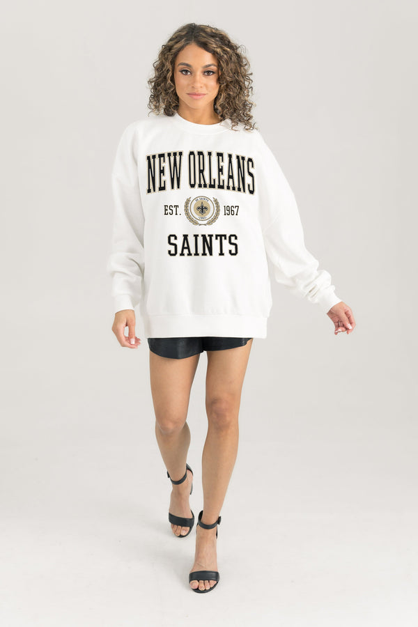gameday couture NEW ORLEANS SAINTS Timeless Triumph Fleece Crewneck Pullover